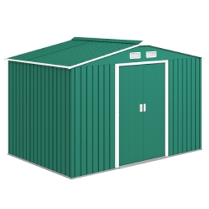 Outsunny Cobertizo de Jardín 4,9 m² 277x195x192 cm con 2 Puertas Corredizas Base Refuerzo (Suelo NO Incluido) Verde Oscuro