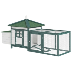 PawHut Gallinero de Madera Jaula para Gallinas de Exterior con Nido Bandeja Extraíble y Espacio para Correr 196x76x97 cm Verde