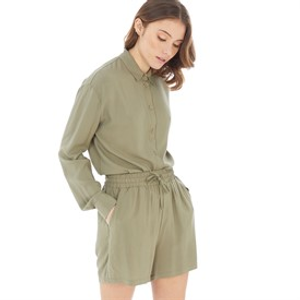 Board Angels Womens Co-Ord Long Shirt And Shorts Set Khaki