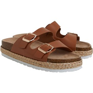 Brave Soul Womens Pantha 2 Double Buckle Platform Sandals Tan