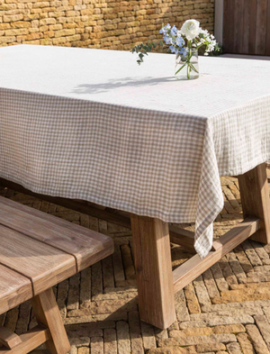 Oaksey Checked Tablecloth 140X230cm - Linen, Natural