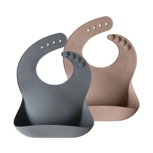 Default Title Silicone Baby Bib - 2 Pack (Dark Grey/Warm Taupe)