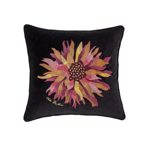 Chrysanthemum Embroidered Cushion 45cm x 45cm, Black