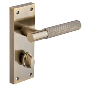 Marylebone Knurled Lever Bathroom Door Handle on Backplate - Antique Brass - Pair - Designer Levers