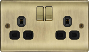 Switched Double Plug Socket - Antique Brass