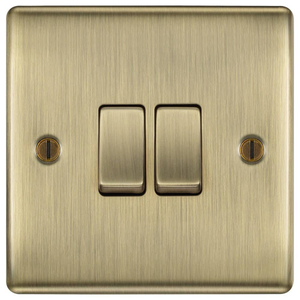 Double Light Switch - 2 Gang 2 Way - Antique Brass