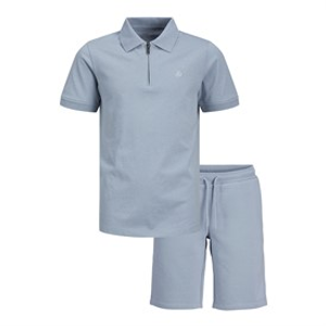 JACK & JONES Boys Basic Zip T-Shirt And Shorts Set Ashley Blue