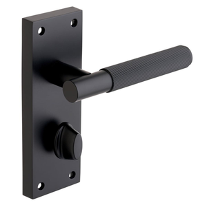 Marylebone Knurled Bathroom Thumblock Door Handle on Backplate - Matte Black - Pair - Designer Levers