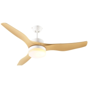 HOMCOM Ventilador de Techo Motor DC 20,5W Diámetro 132 cm Mando a Distancia Luz LED Ajustable de 3 Niveles 3 Aspas Reversibles