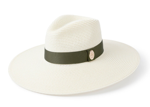 The Pebmarsh Fedora in Cream with Khaki Ribbon