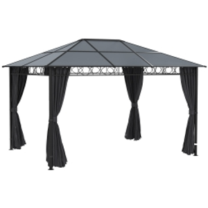 Outsunny Hardtop Gazebo Garden Pavilion w/ UV Resistant Polycarbonate Roof, Curtains, Steel & Aluminium Frame, 3 x 4(m), Grey