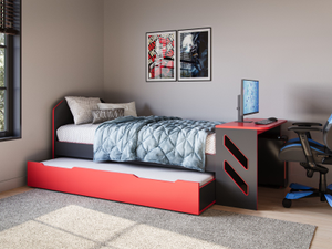 Recoil Portal Gaming Single Bed with Drawer Black & Red