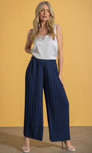 Pleated Wide Leg Pull On Trousers - Midnight