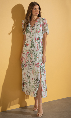 Garden Print Frilled Maxi Dress - Ivory/Multi