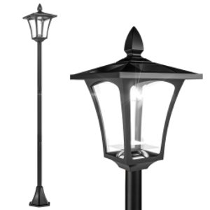 Outsunny Farola Solar para Jardín con Panel Solar Encendido Automático y Marco de Acero Inoxidable 18x18x160 cm Negro