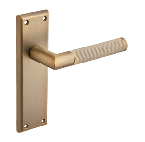 Newington Ribbed Lever Latch Door Handle on Backplate - Antique Brass - Designer Levers