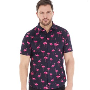 Onfire Mens Flamingo Print Shirt Navy AOP