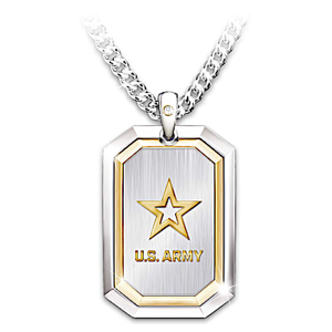 Genuine Diamond The Courage To Serve Army Pendant Necklace