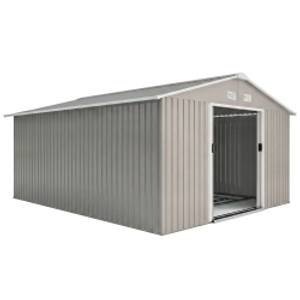 Outsunny 13 x 11ft Large Metal Storage Shed Sliding Doors - Warm Grey