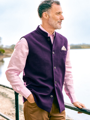 Imperial Purple Nehru Collar Moleskin Gilet