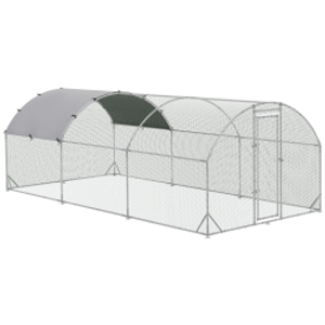 PawHut Large Galvanised Chicken Coop with Cover 5.7x2.8x2m Outdoor for Hens - Silver Grey