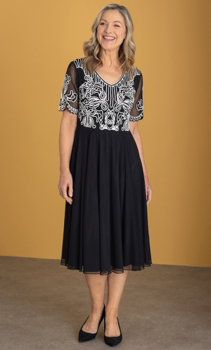 Anna Rose Cornelli Trim Mesh Dress - Black/White