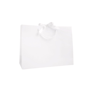 Large Landscape White Paper Gift Bag With Rope Handles and Ribbon 