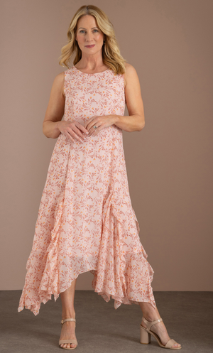 Anna Rose Dip Hem Printed Midi Dress - Pink Multi