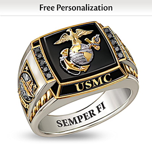Black Diamond Semper Fi Personalized Ring