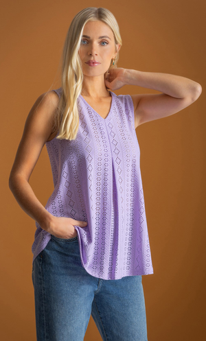 Eyelet Cut Sleeveless Top - Lavender