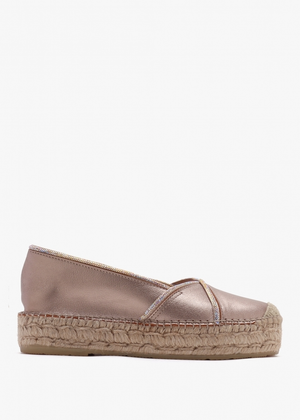 Idiamante Pewter Leather Embellished Flatform Espadrilles