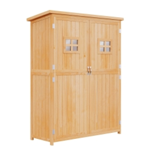 Outsunny Armario de Madera para Exterior para Herramientas de Jardinería con Doble Puerta y Estantes 127,5x50x164 cm Natural