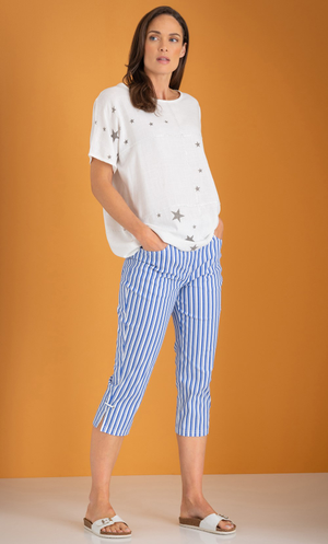 Striped Cropped Trousers - Cobalt/White