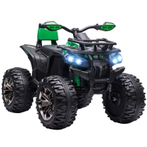 HOMCOM Quad Eléctrico para Niños 12V, Quad para Niños de 3–5 Años con 2 Motores, Velocidad 3–8 km/h, Música, Faros LED, MP3, USB, Tarjeta TF, Pedal, Avance y Retroceso, Verde