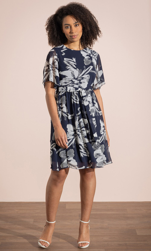 Textured Floral Print Dress - Midnight/Ivory