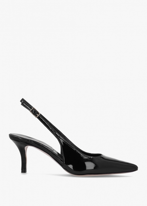 Alvie Black Patent Leather Heeled Sling Backs