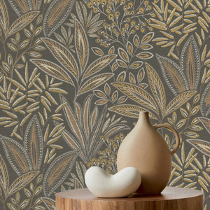 Crown Sahara Leaf Deep Mocha Metallic Wallpaper - M1785