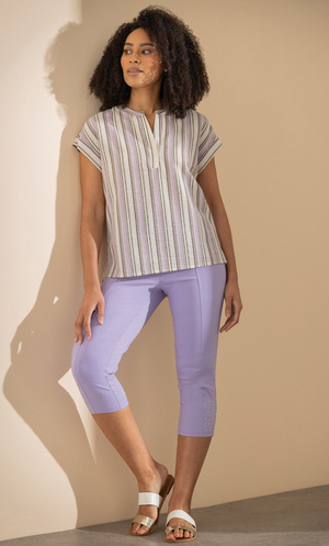 Embellished Pull On Cropped Trousers - Lavender