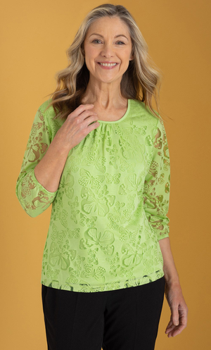 Anna Rose Burn Out Butterfly Top - Lime