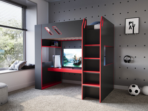 Recoil Orbit Gaming High Sleeper with Height-Adjustable Desk Black & Red 