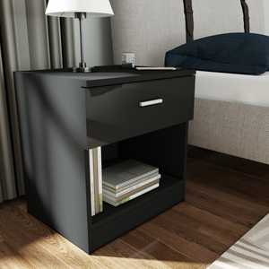 ELEGANT High Gloss Black Bedside Cabinet Drawer