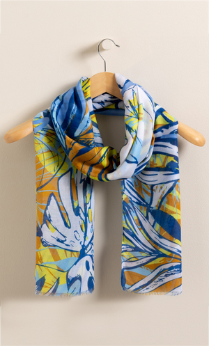 Leaf Printed Scarf - Blue