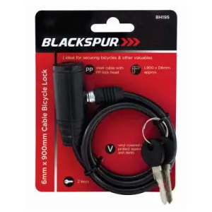Bicycle Cable Lock - 6mm x 900mm - PVC Coated Steel Cable - w/ 2 Keys