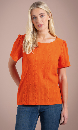 Jersey Jacquard Cutwork Top - Orange