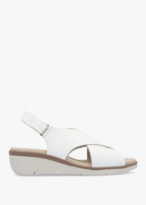 Nabi White Leather Sling Back Low Wedge Sandals