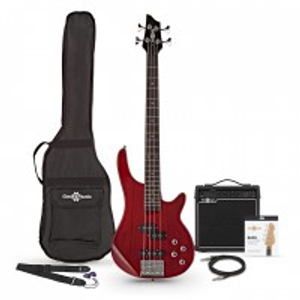 3/4 Chicago Bass Guitar Trans Red, 15W Bass Amp & Accessory Pack