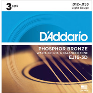 D'Addario EJ16-3D Phosphor Bronze Light 12-53, 3 Pack