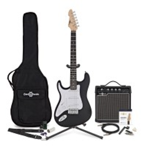 LA Left Handed Electric Guitar Black, 15W Guitar Amp & Ultimate Accessory Pack