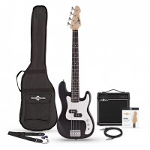 3/4 LA Bass Guitar Black, 15W Bass Amp Pack