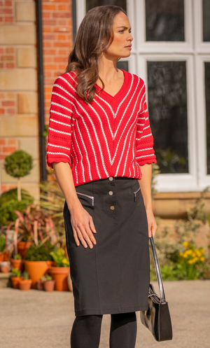 Button Front Stretch Skirt - Black